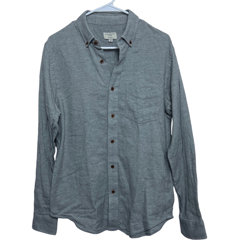Club Monaco Men Slim Fit Button Down Shirt Grey Cotton Twill Long Sleeve M Teill